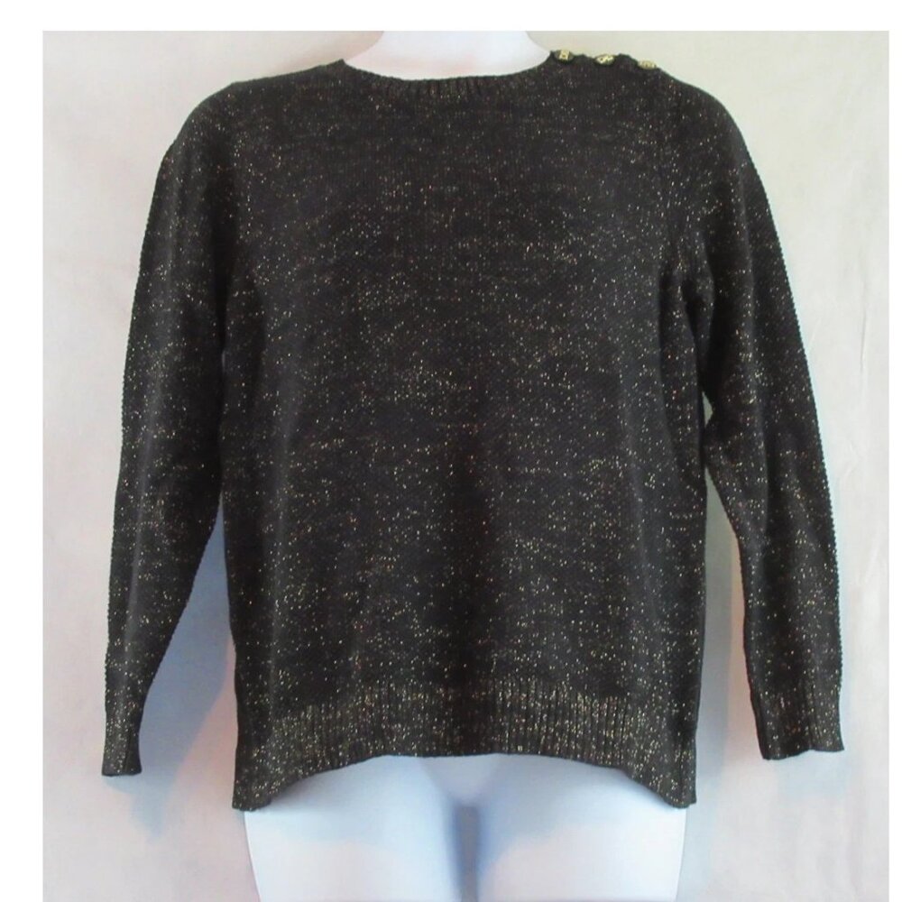 Charter Club Women's Plus Size Metallic Pullover Sweater, Deep Black, 0X